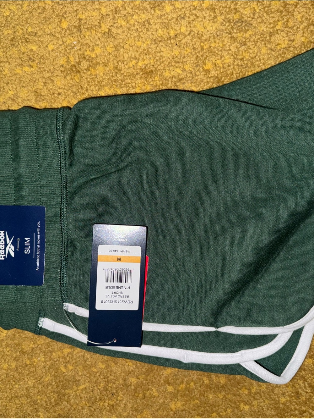 Reebok Forest Green Athletic Shorts with White Trim